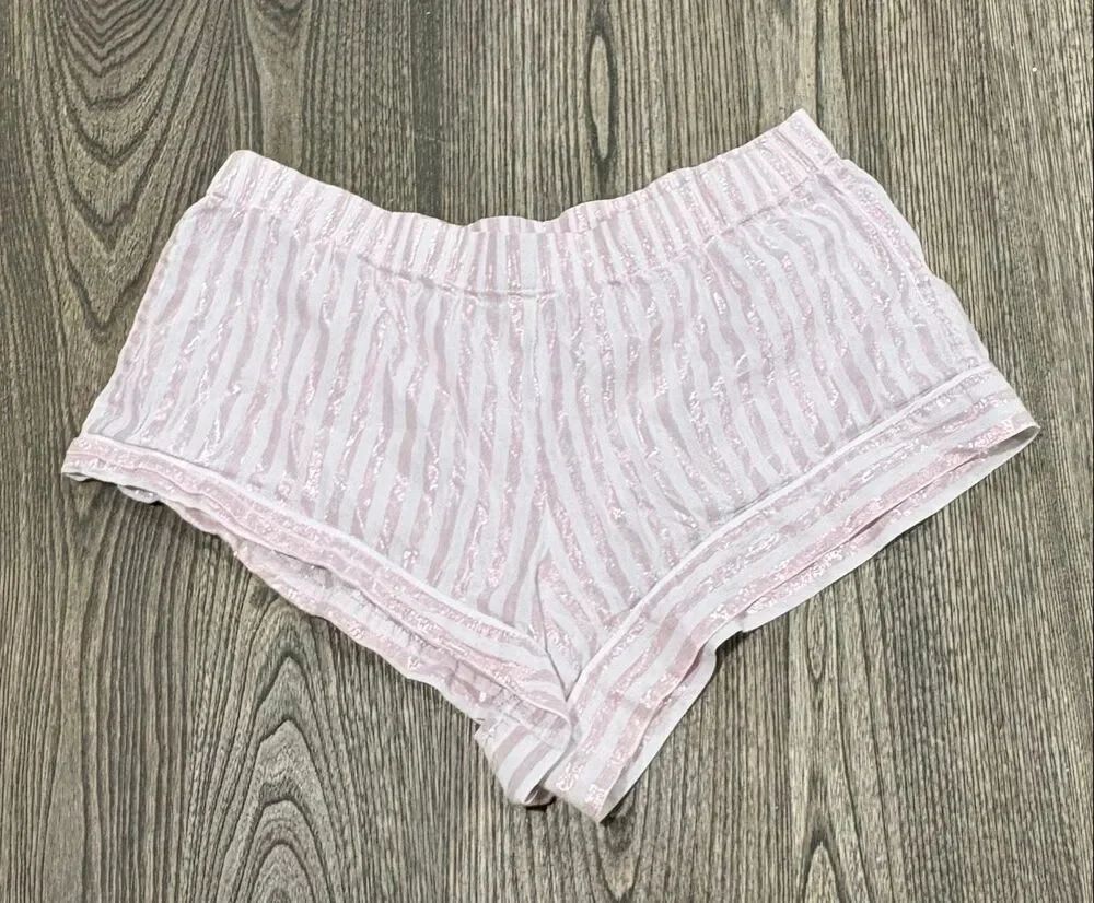 Victoria's Secret Women's Shimmer Striped Pull-on Pajama Shorts Pink Medium